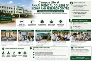 Campus life at Annai Medical College of Siddha and Research Centre in Kovilacheri, featuring BSMS education, hostel and Siddha hospital